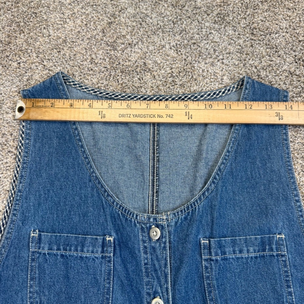 Basic Editions Denim Jumper Dress Womens Large Blue Button Front Midi Pinafore - Picture 8 of 10